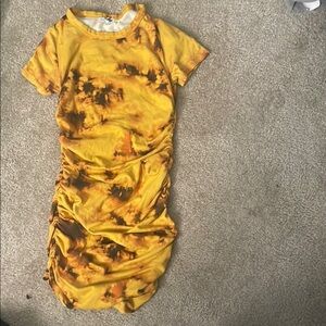 Yellow Tie-Dye Ruched Dress